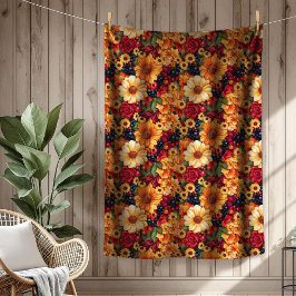 Fall Harvest Blommigt Pumpkin Fleece Blanket