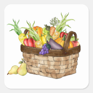 Fall Harvest Food Basket Sticker Fyrkantigt Klistermärke
