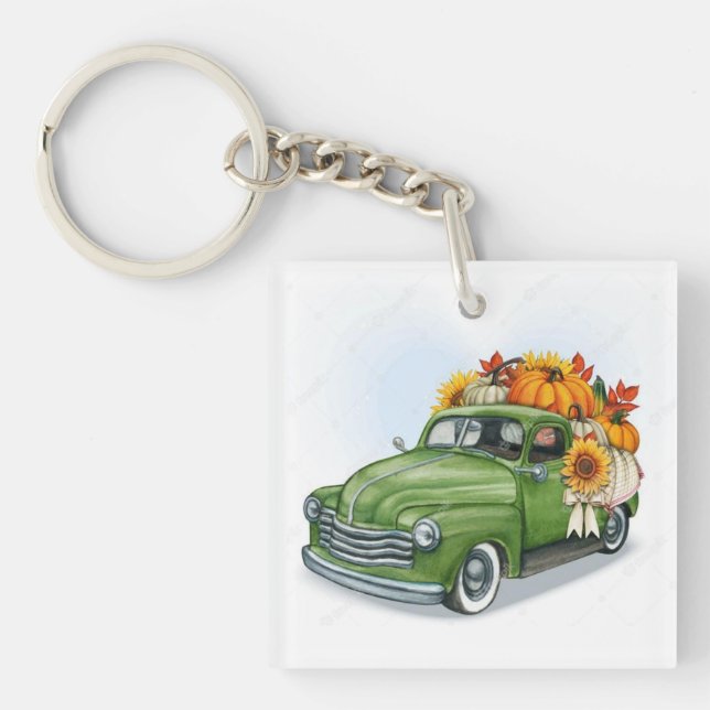 Fall Harvest in a Grönt Lastbil Keychain (Framsidan)