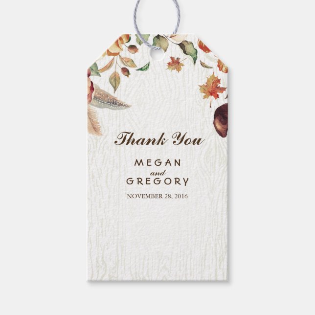 Fall Harvest Leafy Rustic Bröllop Presentetikett (Framsidan)