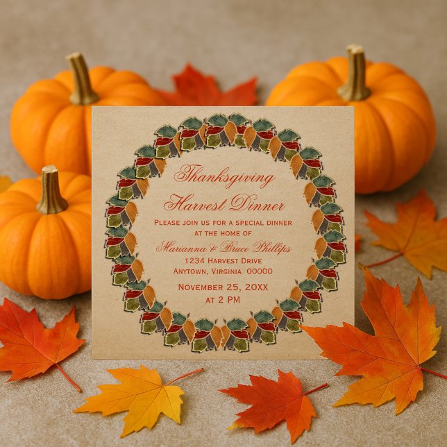 Fall Harvest Löv Thanksgiving Inbjudan (Fall Harvest Leaves Thanksgiving Dinner Invitation)