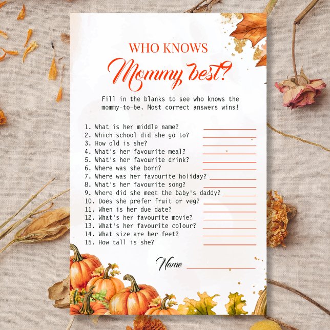Fall Harvest Mommy Best Baby Shower Game (Skapare uppladdad)
