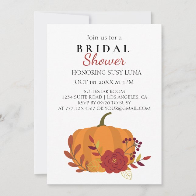 Fall Harvest Orange Pumpkin med Flowers Inbjudningar (Framsida)