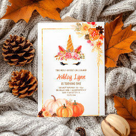 Fall Harvest Pumpkin Unicorn 1:a födelsedagen Inbjudningar