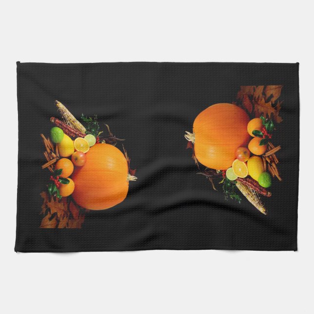 Fall Harvest Pumpkins and Gourds Kitchen Towel Kökshandduk (Horisontell)