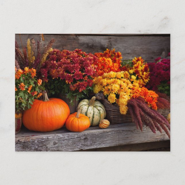 Fall Harvest Tablescape - Autumn Pumpkins Flowers Vykort (Framsida)