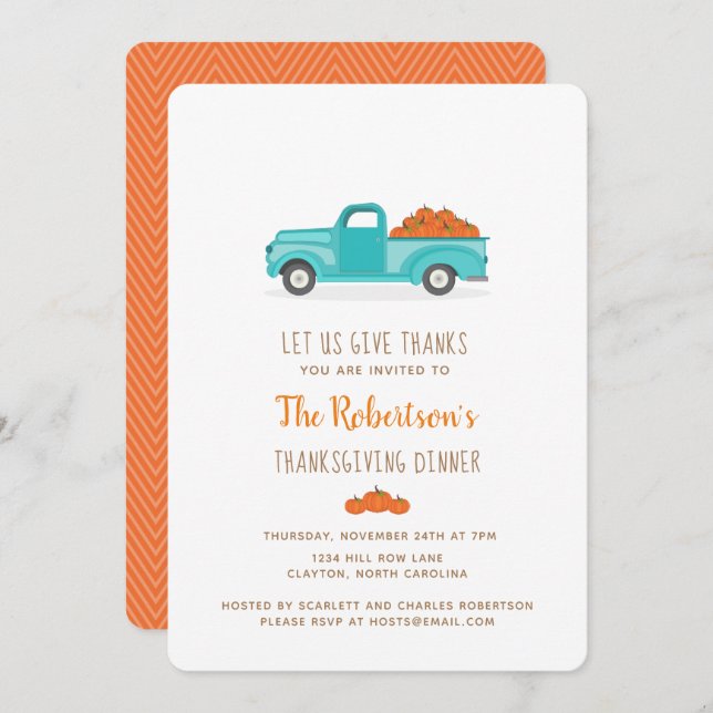 Fall Harvest Vintage Blue Lastbil Inbjudningar (Fram/baksida)