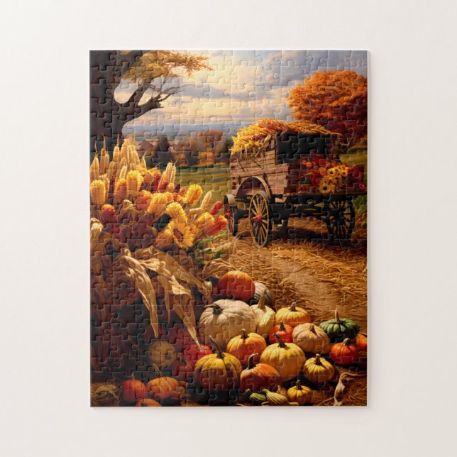 Fall Harvest with Wagon Puzzle Pussel (Vertikal)