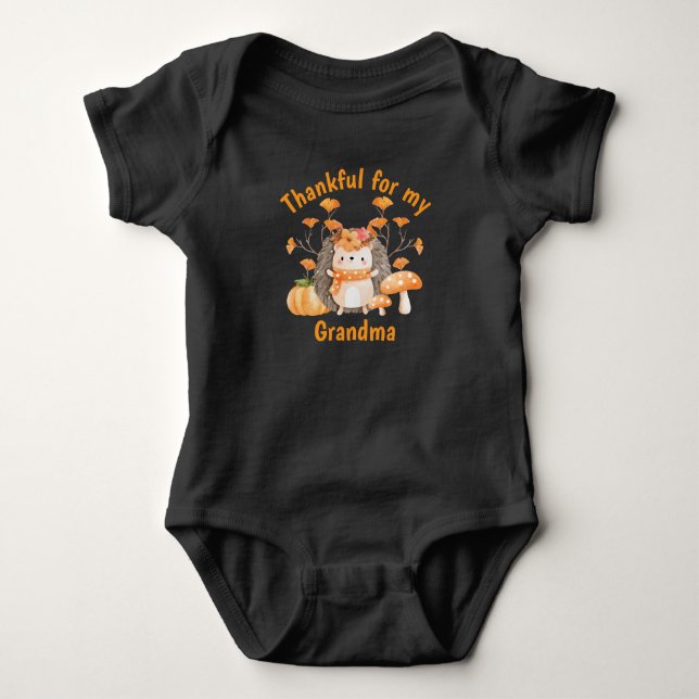 Fall Hedgehog Thankful for Baby Bodykostym T Shirt (Framsida)