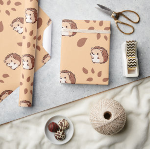 Fall Hedgehogs Seamless Wrapping Papper Magic Presentpapper