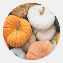 Fall Heirloom Pumpkin och Gourd Autumn Painting Runt Klistermärke