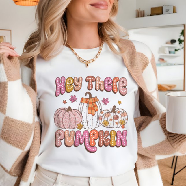 Fall Hej, där pumkin söt Retro Girly T Shirt (Skapare uppladdad)