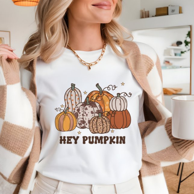 Fall Hej, Pumpkin, söt mysigt retro stil T Shirt (Skapare uppladdad)