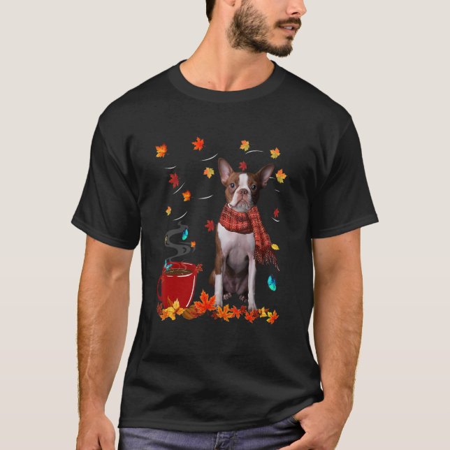 Fall Hett Chocolate Red Boston Terrier T Shirt (Framsida)