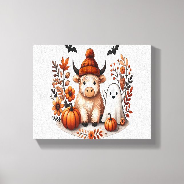Fall Highland Cow Ghost , hösten Canvastryck (Framsida)