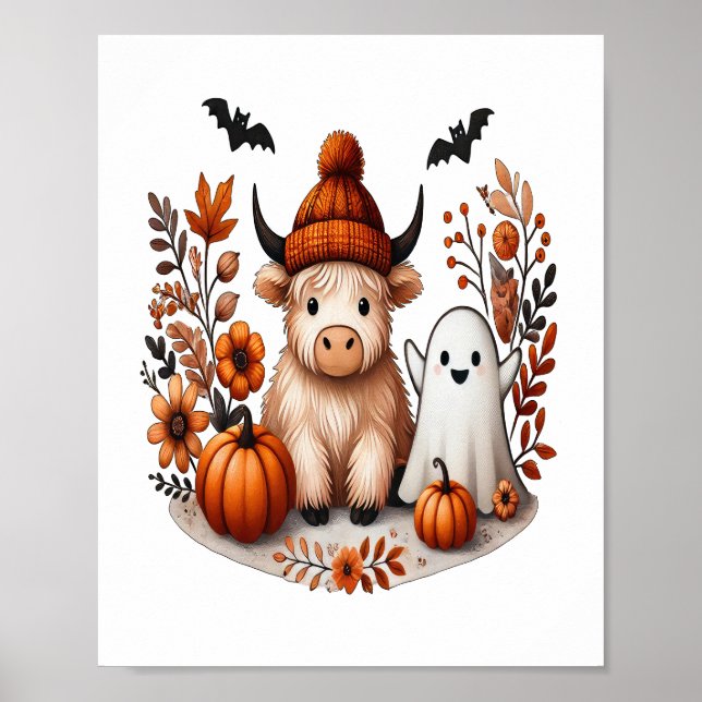 Fall Highland Cow Ghost , hösten Poster (Framsidan)