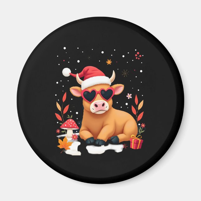 Fall Highland Cow Pumpkin Bow Christmas Girls Kids Magnet (Framsidan)