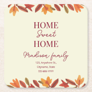 Fall Home Sweet Home Open House Houseuppvärmning Underlägg Papper Kvadrat