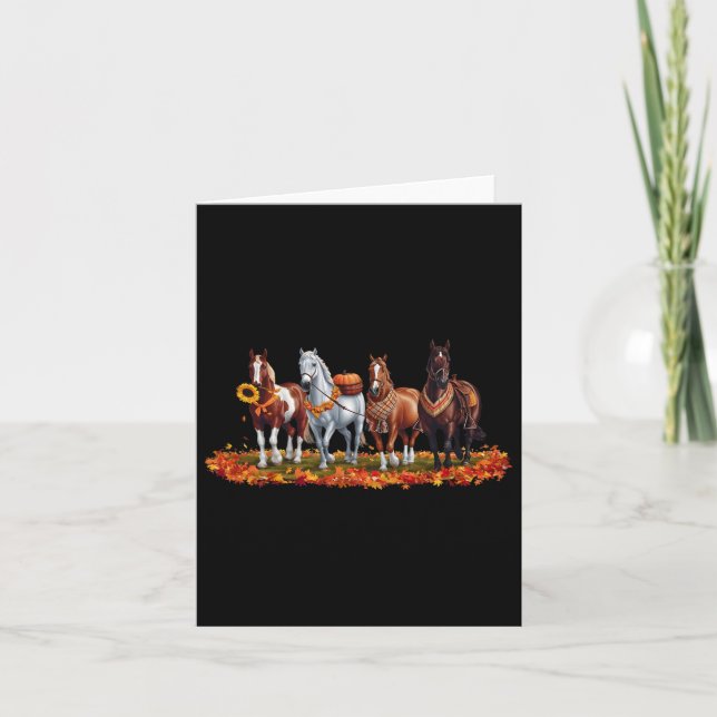 Fall Horse Animal Thanksgiving Solblommor Pumpkin Kort (Framsida)