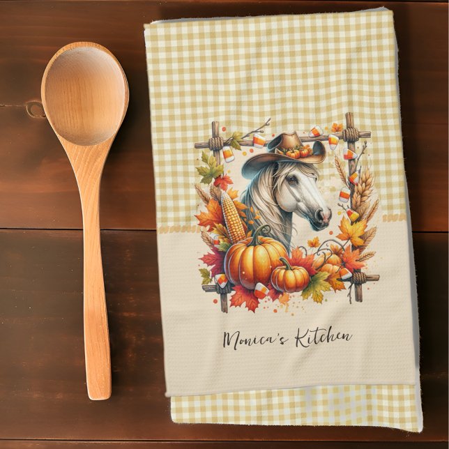 Fall Horse Cowgirl Kökshandduk (Bring the beauty of fall to life with this stunning collection of designs perfect for the season!
)