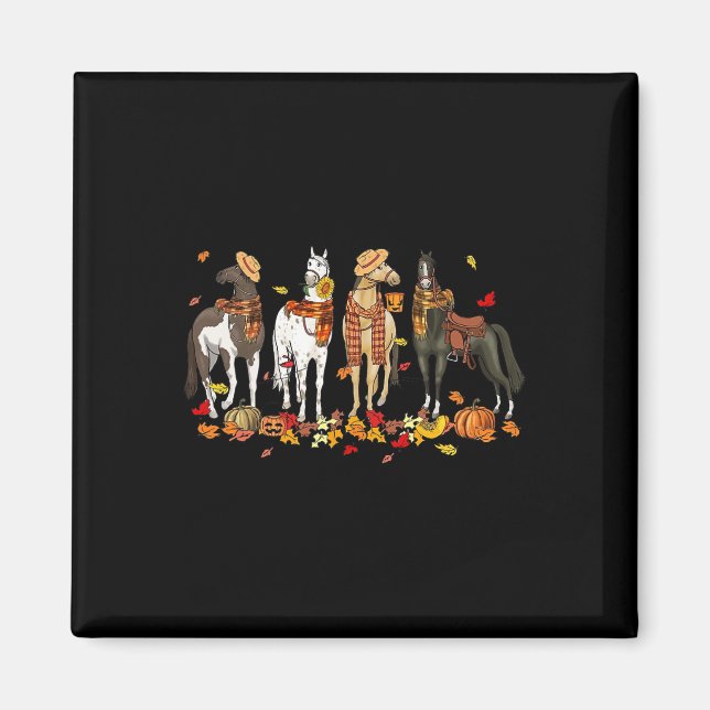 Fall Horse Thanksgiving Höst löv Wester Magnet (Framsidan)