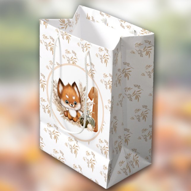Fall Höst 1:a födelsedag Cute Fox (Fall Autumn 1st Birthday Cute Fox Medium Gift Bag)