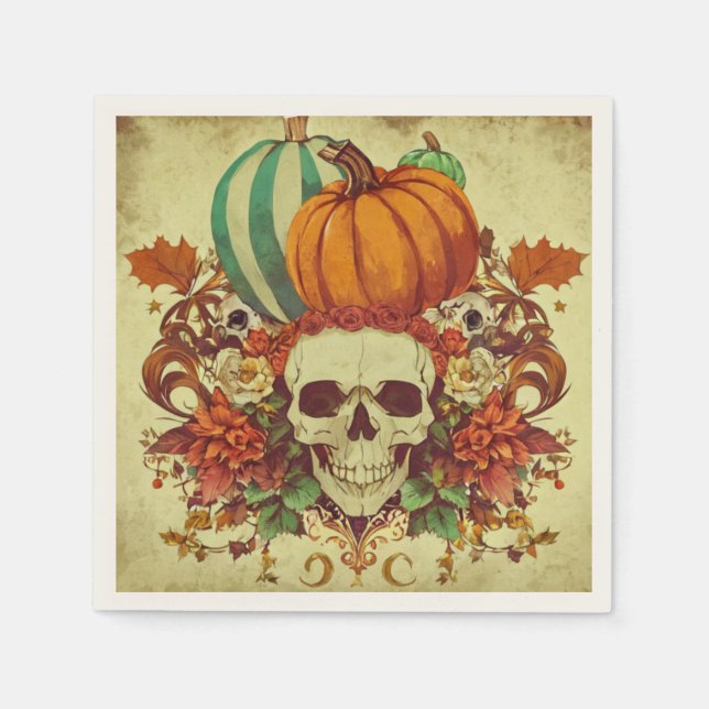Fall/höst/Halloween/pumpa/skelett Pappersservett (Framsidan)