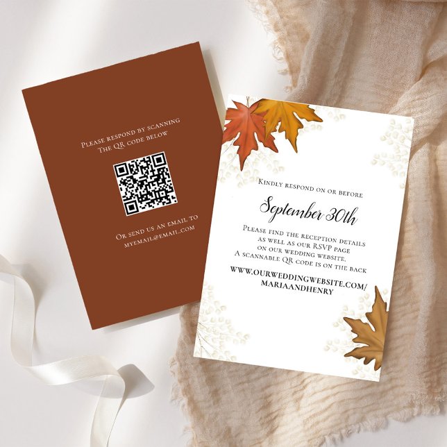 Fall Höst löv Bröllop OSA QR-kod (Fall and Autumn Wedding Invitation RSVP Cards. )