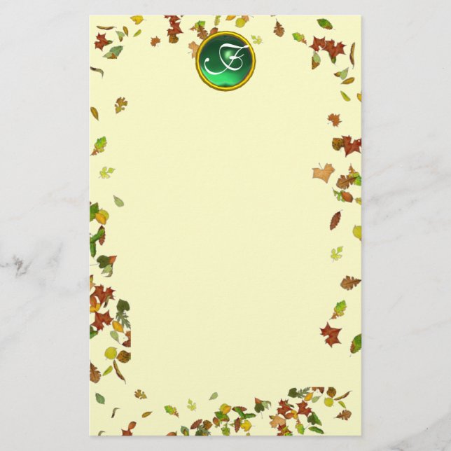 FALL/HÖST LÖV EMERALD GEMSTONE MONOGRAM BREVPAPPER (Framsida)