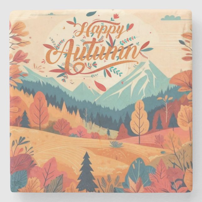 Fall/Höst/löv/färglöst Stenunderlägg (Framsidan)