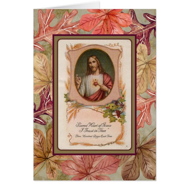 Fall Höst löv Helig Hjärtat i Jesus Hälsningskort (Framsidan)