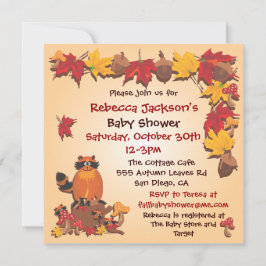 Fall Höst löv med Raccoon Baby Shower Inbjudan