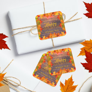 Fall Höst löv på Barn Wood Happy thanksgiving Fyrkantigt Klistermärke