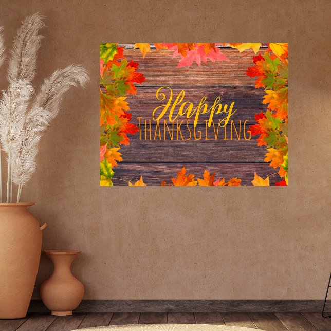 Fall Höst löv på Barn Wood Happy thanksgiving Poster (Skapare uppladdad)