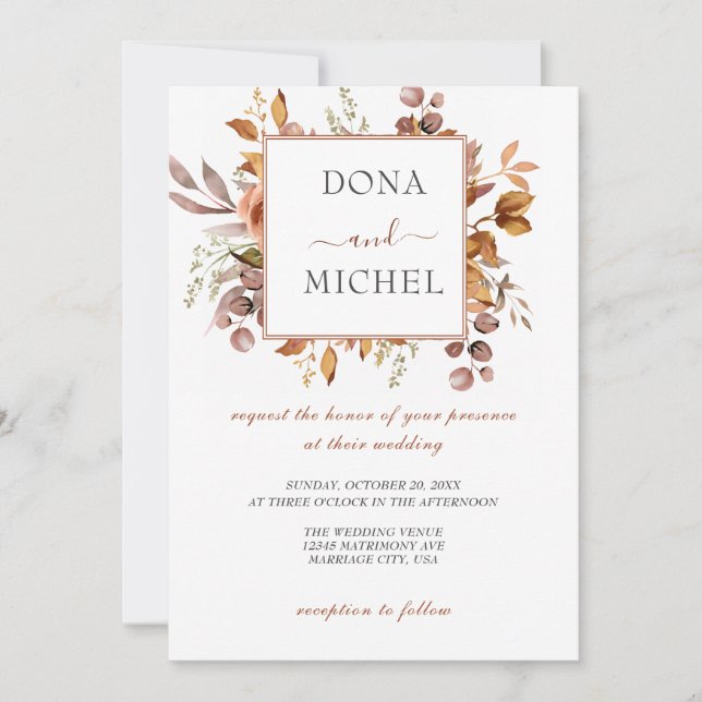 Fall Höst löv Rustic Land Boho Bröllop Inbjudningar (Framsida)