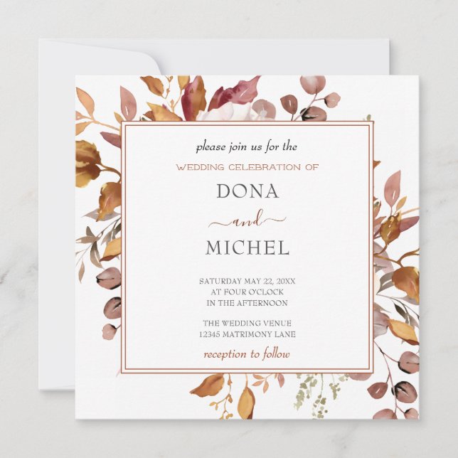 Fall Höst löv Rustic Land Boho Bröllop Inbjudningar (Framsida)