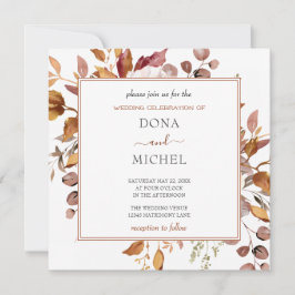 Fall Höst löv Rustic Land Boho Bröllop Inbjudningar