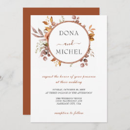Fall Höst löv Rustic Land Boho Bröllop Inbjudningar