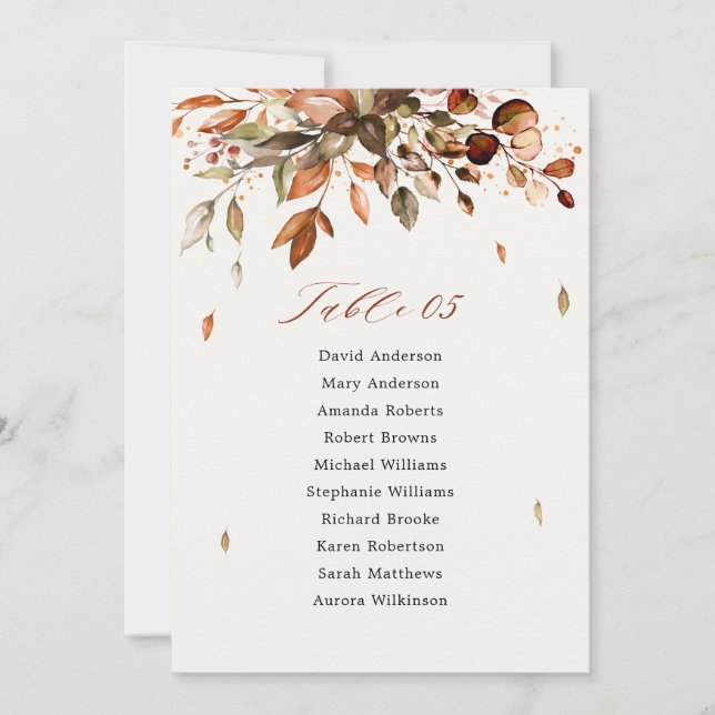 Fall Höst löv Rustic Land Boho-diagramkort Inbjudningar (Framsida)