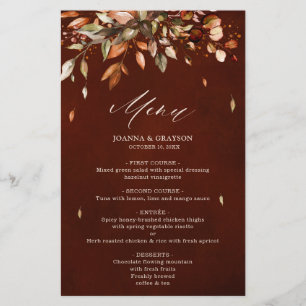 Fall Höst löv Rustic Landsbyggsbröllop Menu