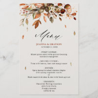 Fall Höst löv Rustic Landsbyggsbröllop Menu