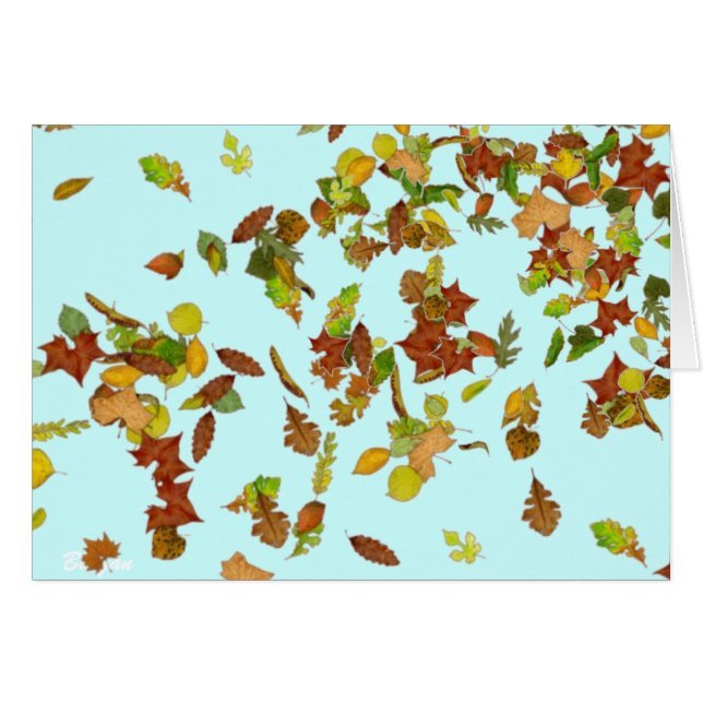 FALL/HÖST LÖV,Teal Blue Hälsningskort (Framsidan Horizontal)