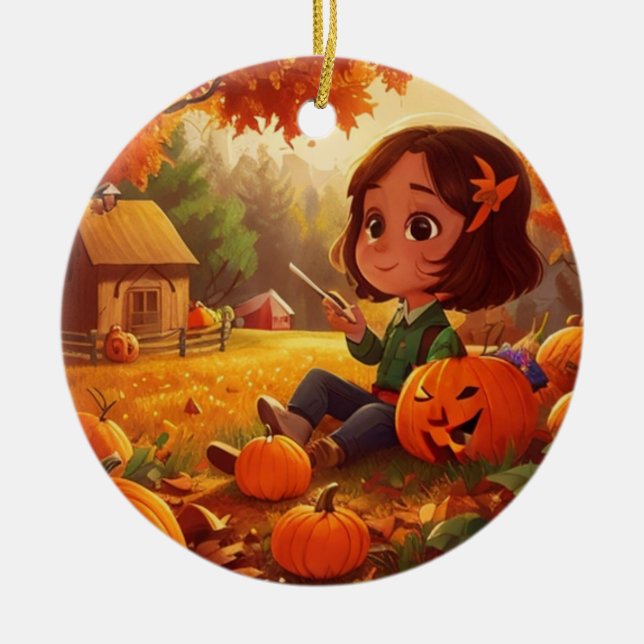 Fall/höst/pumkin/Halloween Julgransprydnad Keramik (Framsidan)