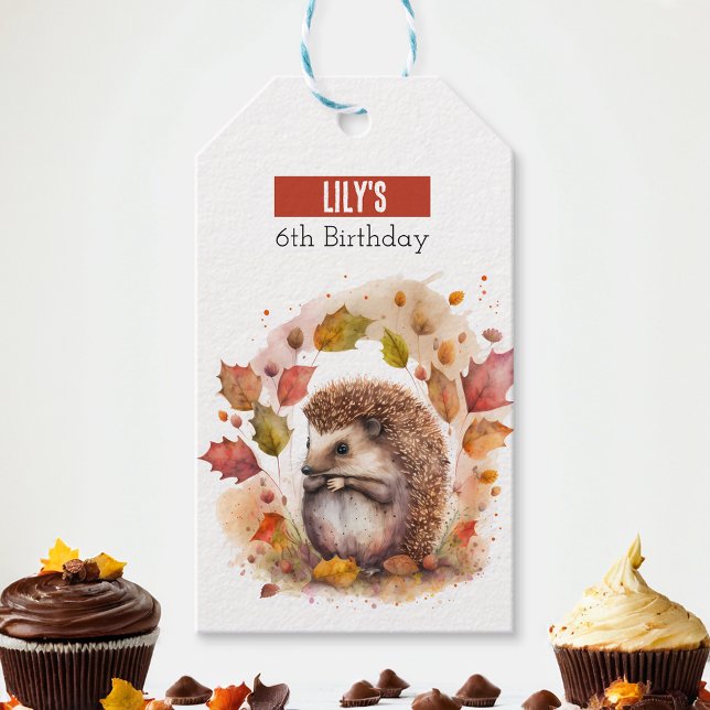 Fall / Höst vibes Hedgehog - Födelsedagsfest - Presentetikett (Skapare uppladdad)