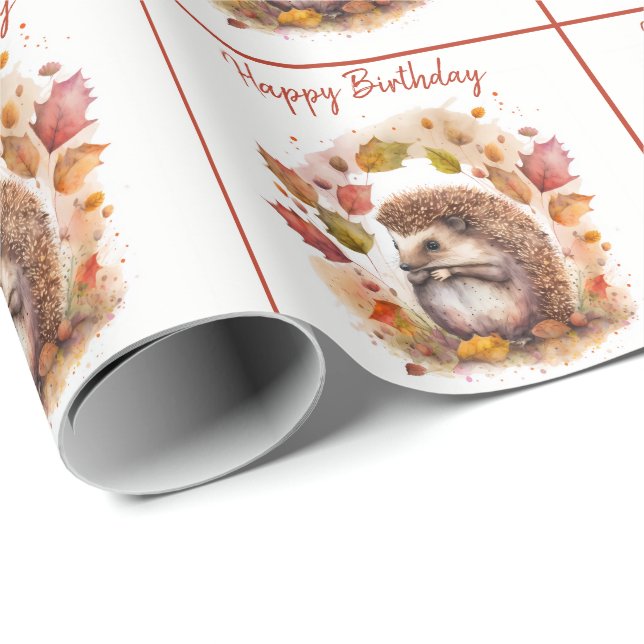 Fall / Hösten Vibes Hedgehog - Grattis på födelsed Presentpapper (Rullad Hörn)