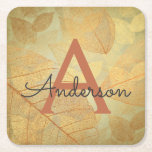 Fall - Höstfamiljens monogram Löv Underlägg Papper Kvadrat<br><div class="desc">Fall - Monogrammed Orange och Gult Foil Lövs Drink Coasters för höstfamiljen gör perfektens anpassade gåva till Thanksgiving. Kontakta designern om du vill ha matchande artiklar.</div>