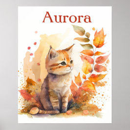 Fall/höstfärg - vattenfärg Kitten - Kids Poster