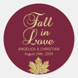 FALL Hösthösten Burgundy Guld FALL I KÄRLEK Bröllo Runt Klistermärke