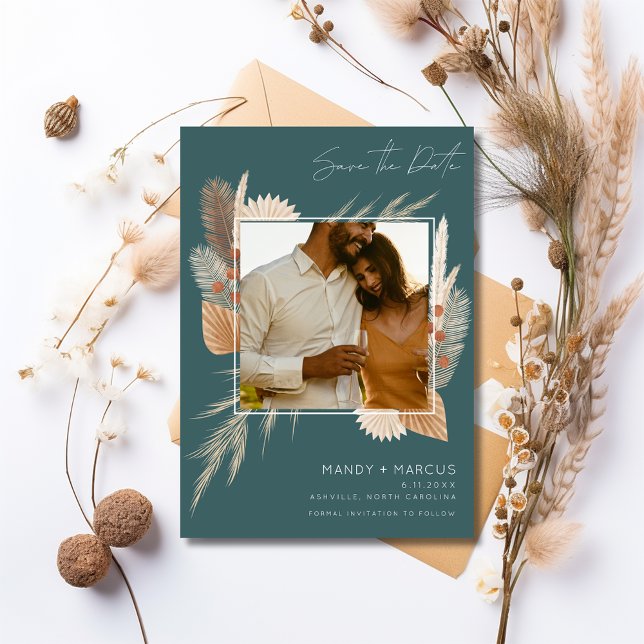 Fall Hösthösten utomhus, Bröllop-foto Spara Datumet (Fall Autumn Outdoor Wedding Photo Save The Date)