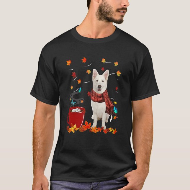Fall Hot Chocolate White German Shepherd T Shirt (Framsida)